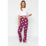 Trendyol Purple 100% Cotton Heart Pattern Knitted Pajama Bottoms Cene