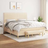 vidaXL Box spring postelja z vzmetnico krem 160x200 cm blago, (20896195) | Shoptok.si