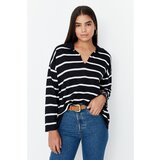 Trendyol Ecru Super Oversize Striped Knitwear Sweater Cene