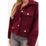 Kesi Włoski Women's jacket with fluffy wool structure and decorative buttons plum | shoptok.hr