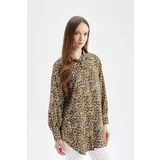 Defacto Relax Fit Leopard Print Long Sleeve Shirt Tunic