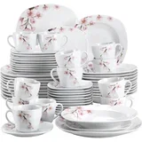 60-delni porcelanasti jedilni set, rožnato cvetlično, primeren za mikrovalovno pečico in pomivalni stroj, 60-DELNI, (5000166223)