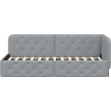 vidaXL Kotna postelja z vzglavjem Svetlo siva 80 x 200 cm blago | Shoptok.si