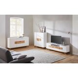 XORA visoka komoda, bela, barve hrasta | Shoptok.si