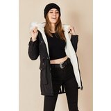 HAKKE Women's Snap-Up Hooded Fur Coat with Chest Pocket | shoptok.hr