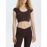 Reserved Crop top s visokim udjelom pamuka - tamnosmeđe | shoptok.hr