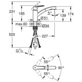 Grohe 30531001 Start OHM enoročna armatura za umivalnik, izvlečna dvofunkcijska glava, vrtljiv izliv, krom (30531001 | Shoptok.si