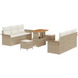 vidaXL 9-delni komplet vrtnhih sofa z blazinami Bež poli ratan Acacia | Shoptok.si