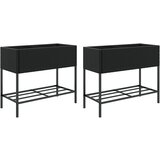 vidaXL Vrtna korita s polico 2 kosa črna 90x40x75 cm poli ratan - - črna - 13.4 - 90 x 40 x 75 cm - 2025- | Shoptok.si