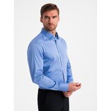 Ombre Classic men's SLIM FIT satin fabric shirt - blue