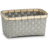 Košara za odlaganje, plastika/bambus, siva, 24 x 15 x 12 cm