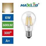 MAX-LED LED žarnica - sijalka E27 6W (50W) fillament toplo bela 3000K Cene