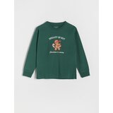 Reserved oversize majica z dolgimi rokavi z božičnim motivom - kaki Cene