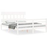 The Living Store Posteljni okvir z vzglavjem bel 160x200 cm trden les - Posteljni Okvir, (21524801) | Shoptok.si