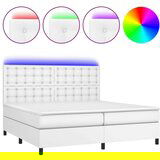  Box spring postelja z vzmetnico LED bela 200x200cm umetno usnje, (20761301) | Shoptok.si