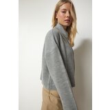  Women's Gray Zippered Knitwear Cardigan | Shoptok.si