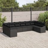 vidaXL 10-delni vrtni kavčni set z blazinami Črn poli ratan | Shoptok.si
