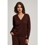 Marisse Brown Metallic Thread V-Neck Sweater Cene