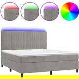 vidaXL Box spring postelja z vzmetnico LED svetlo siva 180x200cm žamet | Shoptok.si