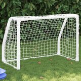 vidaXL Otro&scaron;ki nogometni gol 2 kosa z žogo bela 64x35x48 cm kovina cene