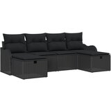 vidaXL 6-delna vrtna sedežna garnitura z blazinami Črna Poli Ratan, 2-sedežna vrtna sofa s shrambo in blazinami Črna Poli Ratan | Shoptok.si