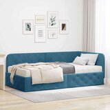 vidaXL Kotna postelja z vzmetnico z vzglavjem Modra 100 x 200 cm Žamet | Shoptok.si