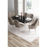 Hanah home trpezarijski set Tia, sto i 6 stolica, ploča u dekoru crnog mermera, hromirane noge, kapućino tkanina Babyface | Eponuda.com
