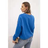 Kesi Women's cornflower blouse with a V-neck and embroidered flower blue | shoptok.hr