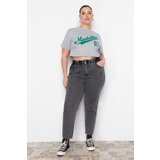 Trendyol Curve Gray High Waist Elastic Waist Mom Jeans Cene