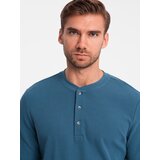 Ombre Men's waffle knit longsleeve fastened at the neck - blue denim | shoptok.hr