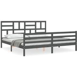 vidaXL Posteljni okvir z vzglavjem siv 200x200 cm trden les, (20642186) Cene
