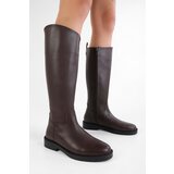 Shoeberry Women's Topaz Brown Leather Zipper Boots Cene