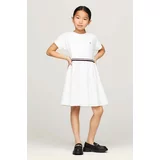 Tommy Hilfiger Otroška bombažna obleka bela barva