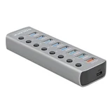 USB 5 Gbps Hub with 7 Ports + 1 Fast Charging Port + 1 USB-C PD 3.0 Port with Switch and Illumination