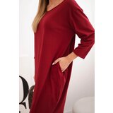 Kesi Włoski Plus Size women's dress with cotton in a simple cut and 3/4 sleeve burgundy | shoptok.hr