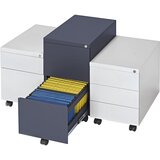 eurokraft basic Pomični predalnik, jeklo, 1 predal za pisala, 1 predal za material, 1 obešalni del za mape, globina 590 mm, bazaltno siva | Shoptok.si