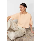 Trendyol Premium Peach 100% Cotton Basic Crop Knitted T-Shirt