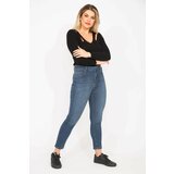 Şans Women's Large Size Navy Blue 5 Pocket Skinny Jeans Cene
