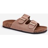Boto Women's sandals with golden buckles and stitching khaki Lunera | Shoptok.si