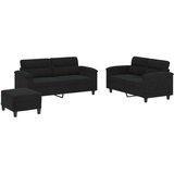  3-dijelni set sofa s jastucima crni od mikrovlakana - Crna S osloncem za noge | shoptok.hr