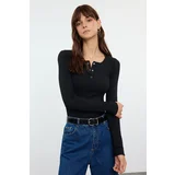Trendyol Black Snap Fastener Fitted Stretchy Knitted Blouse