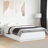  Okvir kreveta s LED svjetlima bijeli 150 x 200 cm drveni | shoptok.hr