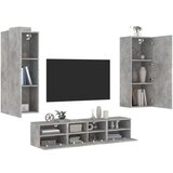  5-dijelni zidni TV elementi svjetlima boja betona drveni | shoptok.hr