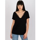 Fashion Hunters Black one-color Aileen viscose t-shirt Cene