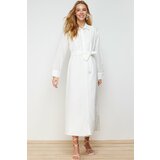 Trendyol White Floral Belted Brode Lace Lined Woven Shirt Dress Cene
