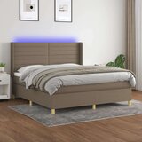  Box spring postelja z vzmetnico LED taupe 160x200 cm blago, (20894366) Cene