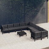 The Living Store Vrtna sedežna garnitura 11-delna z blazinami črna borovina - Vrtna Sedežna Garnitura, (21479553) | Shoptok.si