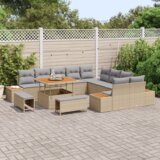 vidaXL 13-dijelni vrtni kauč set s jastučićima Bež Poli Ratan Akacija | shoptok.hr
