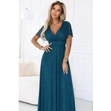 numoco basic 635-1 MELANIA long, shiny dress with a neckline and short sleeves - bottle green | Shoptok.si