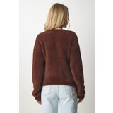  Women's Brown Soft Bearded Knitwear Cardigan | shoptok.hr